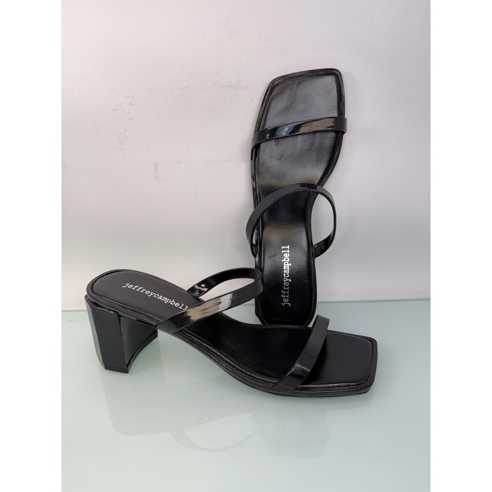 Jeffrey Campbell Black Patent Double Strap Square Toe Block Heel Mules Womens 7